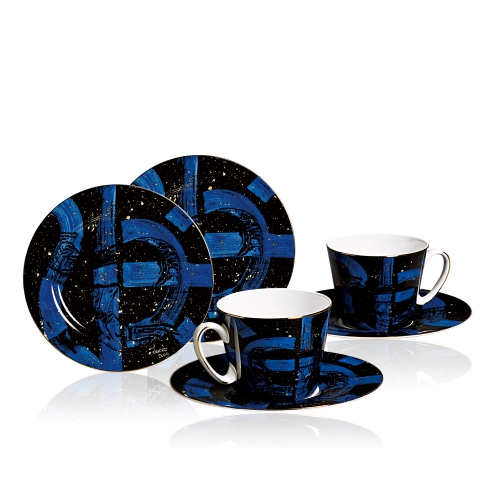 3-Abstract-D / Black & Color: Prospering Bone China Afternoon Tea Set